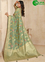 Load image into Gallery viewer, Magnificent Teal Green Silk Contemporary with Fancy, Weaving and Zari Work Saree