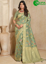 Load image into Gallery viewer, Magnificent Teal Green Silk Contemporary with Fancy, Weaving and Zari Work Saree