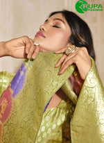 Load image into Gallery viewer, Splendid Green Color Peach and Pink Silk Fancy, Weaving and Zari Work Classic Saree