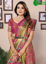 Load image into Gallery viewer, Beautiful Green Color Banarasi Silk with Weaving Work Classic Saree