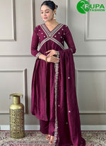 Load image into Gallery viewer, Beautiful Wine Color Viscose Rayon And Silk Dupatta Salwar Suit