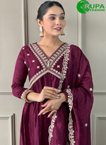 Load image into Gallery viewer, Beautiful Wine Color Viscose Rayon And Silk Dupatta Salwar Suit