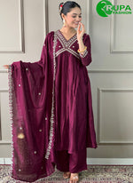 Load image into Gallery viewer, Beautiful Wine Color Viscose Rayon And Silk Dupatta Salwar Suit