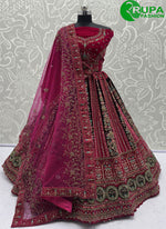 Load image into Gallery viewer, Rani Color Diamond, Dori, Embroidered, Fancy, Hand, Mirror, Sequins and Zari Work Velvet A - Line Lehenga Choli