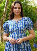 Load image into Gallery viewer, Delightful Blue Color Rayon Digital Print Work Casual Kurti