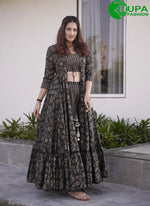 Load image into Gallery viewer, New Designer Charcoal Black Color Muslin Digital Print Full Flair Party Wear Palazzo Suit