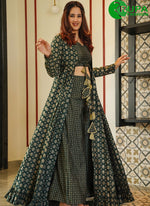 Load image into Gallery viewer, Beautiful Deep Green Color Muslin Digital Print Full Flair Party Wear Palazzo Suit