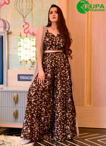 Load image into Gallery viewer, Divine Brown Color Muslin Digital Print Full Flair Party Wear Palazzo Suit