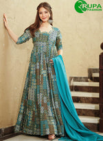 Load image into Gallery viewer, New Desigener Blue Color Rayon Digital Print Work Designer Gown for Ceremonial