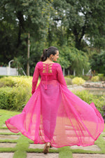 Load image into Gallery viewer, Pink Faux Georgette Mirror and Patch Border Work Casual Kurti for Women