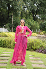 Load image into Gallery viewer, Pink Faux Georgette Mirror and Patch Border Work Casual Kurti for Women