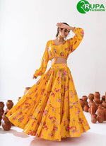 Load image into Gallery viewer, Eye Catchy Yellow Color Chinon Digital Print Work Readymade Lehenga Choli for Ceremonial