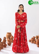 Load image into Gallery viewer, Magnificent Red Color Digital Print Work Chinon Readymade Lehenga Choli for Ceremonial