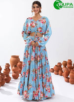 Load image into Gallery viewer, Lovely Turquoise Blue Color Chinon Digital Print Work Readymade Lehenga Choli