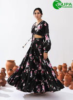 Load image into Gallery viewer, Splendorous Black Color Digital Print Work Chinon Readymade Lehenga Choli