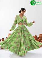 Load image into Gallery viewer, New Designer Green Color Chinon Readymade with Digital Print Work Lehenga Choli