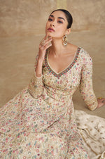Load image into Gallery viewer, Divine Beige Color Faux Georgette Designer Gown with Embroidered and Sequins Work