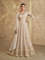 Load image into Gallery viewer, Divine Beige Color Faux Georgette Designer Gown with Embroidered and Sequins Work