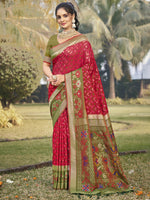 Load image into Gallery viewer, Attractive Red With Multi Color Silk Traditional Saree