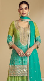 Load image into Gallery viewer, Teal Color Chinon Party Wear Sharara Suit