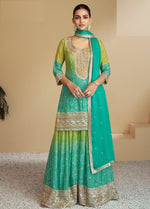 Load image into Gallery viewer, Teal Color Chinon Party Wear Sharara Suit