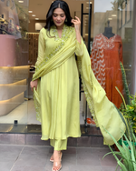 Load image into Gallery viewer, Green Chinon Embroidered Work Salwar Suit
