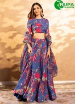 Load image into Gallery viewer, New Designer Blue Multi Color Chinon Digital Print Work Readymade Lehenga Choli