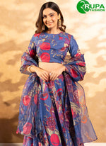 Load image into Gallery viewer, New Designer Blue Multi Color Chinon Digital Print Work Readymade Lehenga Choli
