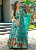 Load image into Gallery viewer, Eye Catchy Firozi Color Digital Print Work Silk Designer Gown