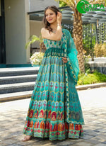 Load image into Gallery viewer, Eye Catchy Firozi Color Digital Print Work Silk Designer Gown
