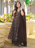 Load image into Gallery viewer, Brown Georgette Salwar Suit with Foliage Print Work for Ceremonial