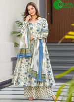 Load image into Gallery viewer, Eye Catchy White And Sky Blue Color Flower Printed Salwar Suit.