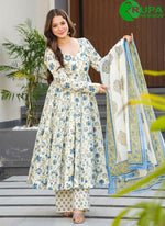 Load image into Gallery viewer, Eye Catchy White And Sky Blue Color Flower Printed Salwar Suit.