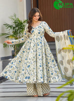 Load image into Gallery viewer, Eye Catchy White And Sky Blue Color Flower Printed Salwar Suit.
