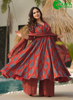 Load image into Gallery viewer, Splendid Blue and Red Printed Party Wear Salwar Suit With Dupatta