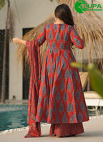 Load image into Gallery viewer, Splendid Blue and Red Printed Party Wear Salwar Suit With Dupatta
