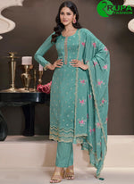 Load image into Gallery viewer, Eye Catchy Sea Green Color Silk Designer Party Wear Straight Suit