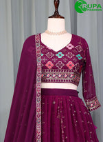 Load image into Gallery viewer, Eye Catchy Wine Color And Floral Print With Embroidery All Over Designer Lehenga Choli