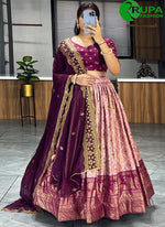 Load image into Gallery viewer, Attractive Wine Color And Fully Printed With Contrast Foil Work Lehenga Choli