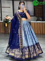 Load image into Gallery viewer, Beautiful Neavy Blue Color Fully Printed With Contrast Foil Work Border Lehenga choli