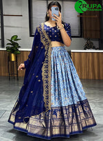 Load image into Gallery viewer, Beautiful Neavy Blue Color Fully Printed With Contrast Foil Work Border Lehenga choli