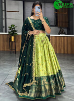 Load image into Gallery viewer, Marvolous Parrot Green Color Embroidery Work With Cut Work Border Lehenga Choli