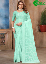 Load image into Gallery viewer, Attractive Firozi for Mehndi Color Georgette Cut, Embroidered and Resham Work Classic Saree