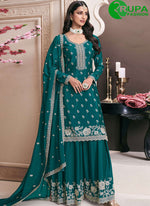 Load image into Gallery viewer, Attractive Teal Green Color With Embroidered Work Palazzo Salwar Suit