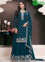 Load image into Gallery viewer, Magnificent Teal Blue Color With Embroidered Work Palazzo Salwar Suit