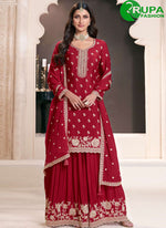 Load image into Gallery viewer, Beautiful Red Color And Chinon With Embroidered Work Palazzo Salwar Suit