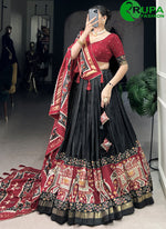 Load image into Gallery viewer, Gorgeous Black Color Tussar Silk Lehenga Choli with Patola Print Work
