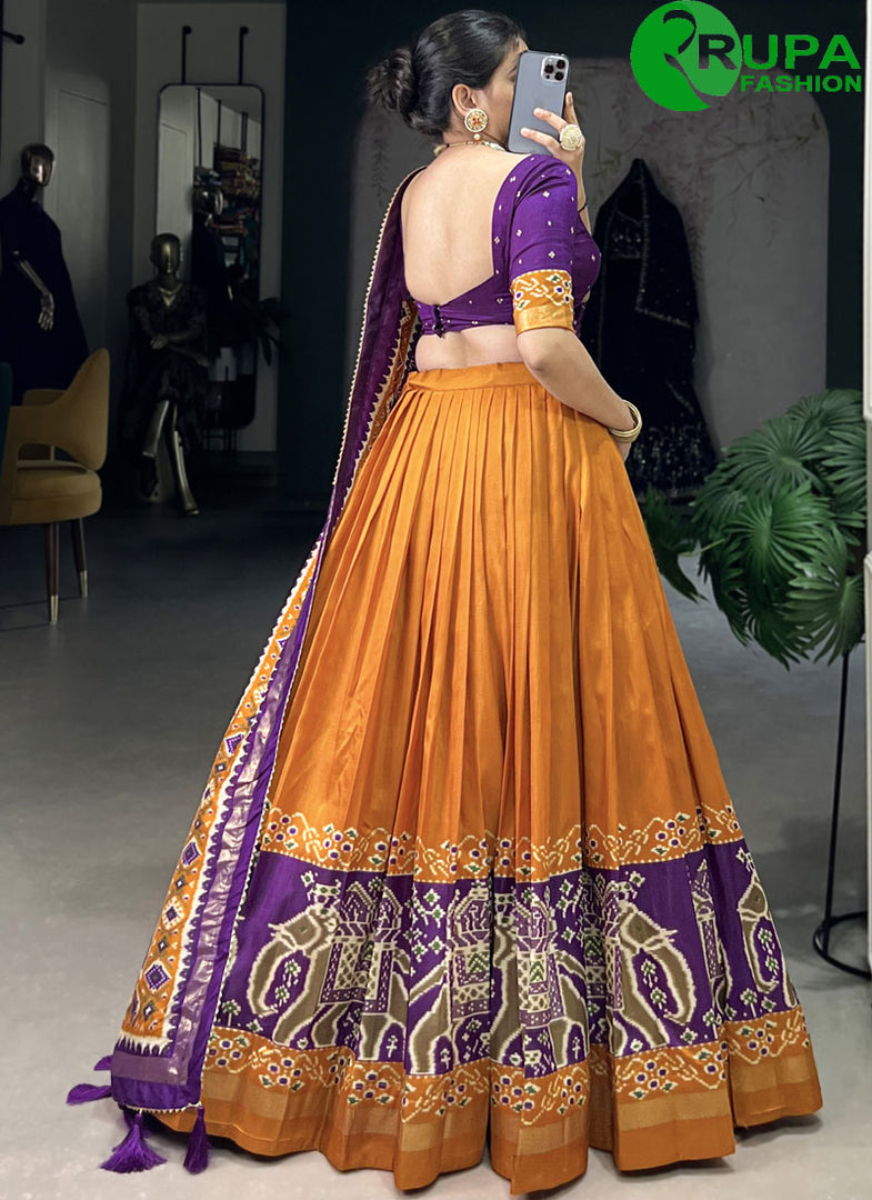 Beautiful Multi Color Patola Printed With Foil Work Lehenga Choli