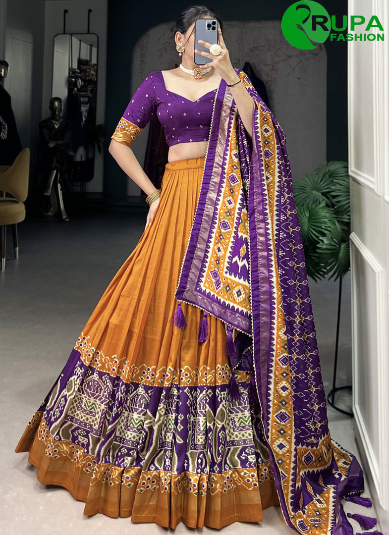 Beautiful Multi Color Patola Printed With Foil Work Lehenga Choli