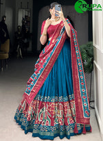 Load image into Gallery viewer, Eye Catchy Teal Green color Tussar Silk with Patola Print Work Lehenga Choli